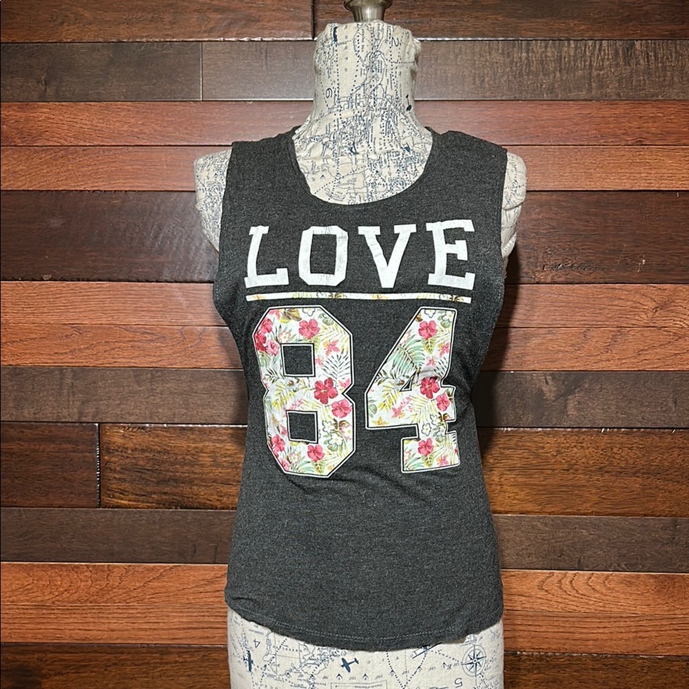 Floral Graphic Sleeveless Top - Charcoal